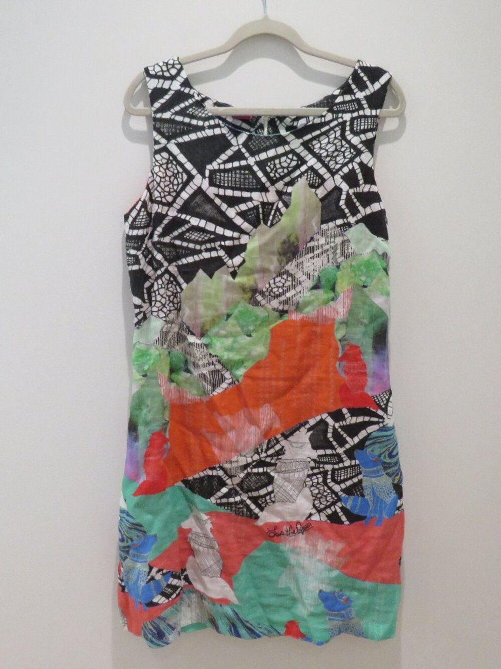SAVE THE QUEEN 100% Linen Abstract Artsy Dress XL Quirky Lagenlook Avant Garde - Picture 2 of 16